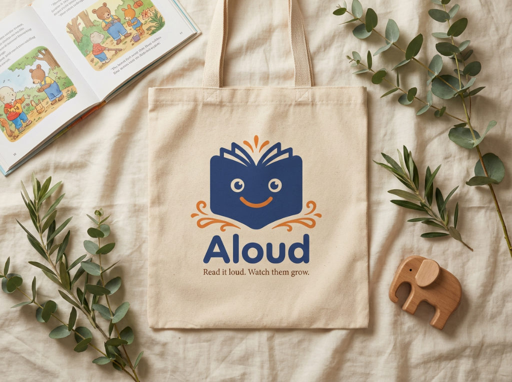 The Aloud reusable tote bag with books